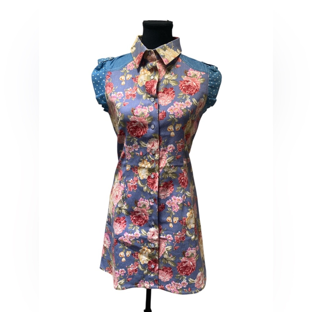 Tea n Rose Blue and Floral Dress EUC S